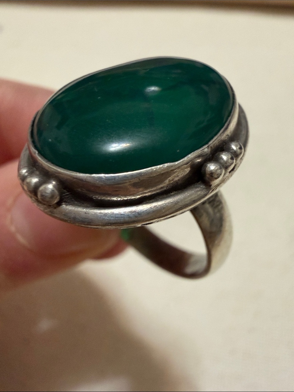 Sterling Silver 925 Green Chalcedony Oval Sterling Ring size 8 - Picture 7 of 10